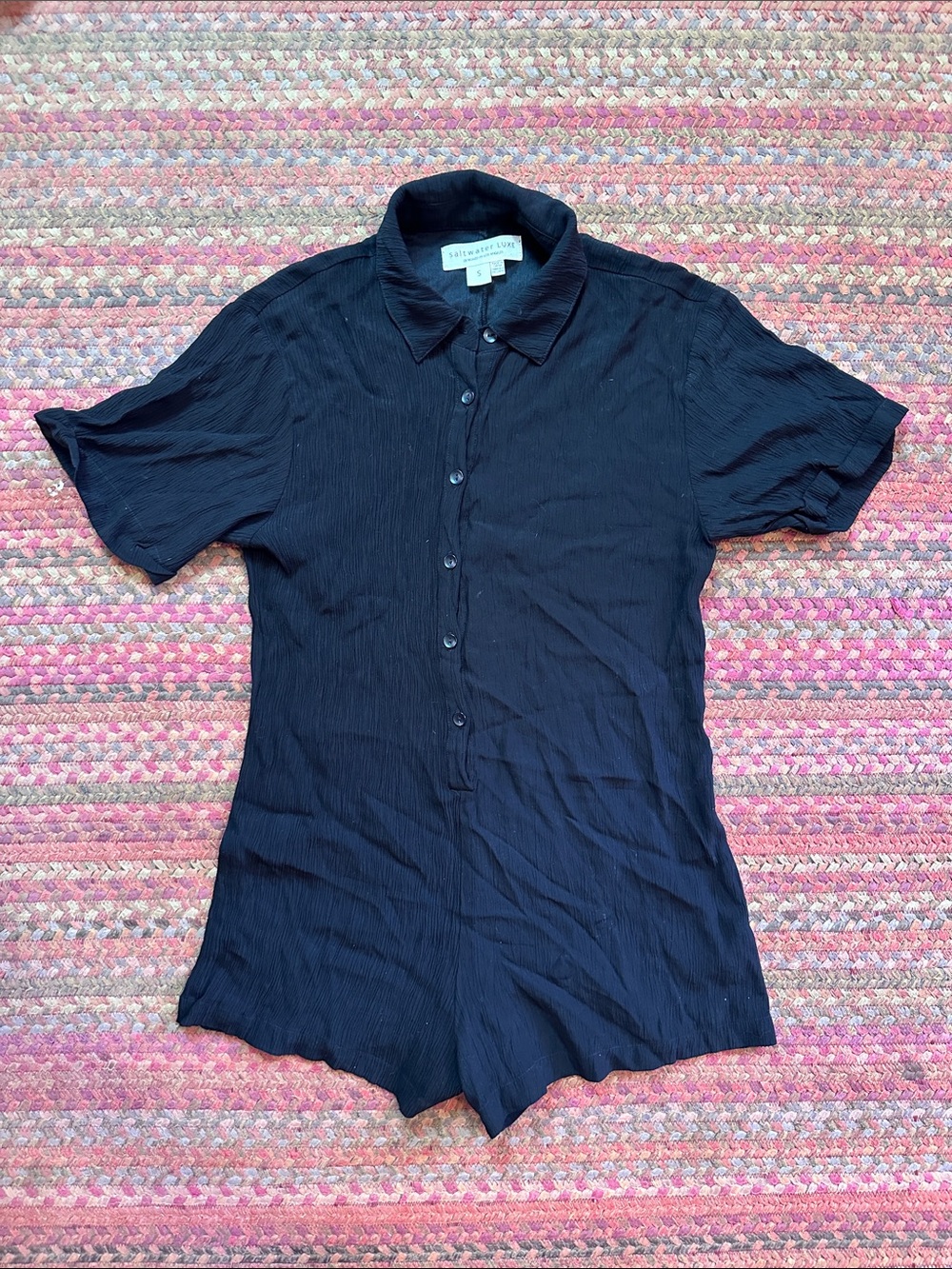 saltwater LUXE Black Short-Sleeve Button UP ROMPER PLAYSUIT